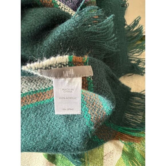 J Jill Green Plaid  Oblong Rectangle Winter Long Scarf - Picture 2 of 6